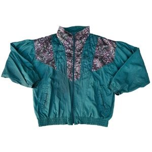 Vintage 90s Vengo Emerald Green Paisley Windbreaker Zip Up Jacket